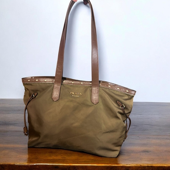 Prada Handbags - Green Prada Nylon Tote Bag
